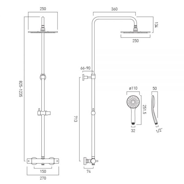 Vado Individual Nebula Brushed Nickel Thermostatic Exposed Bar Valve Shower Kit #2