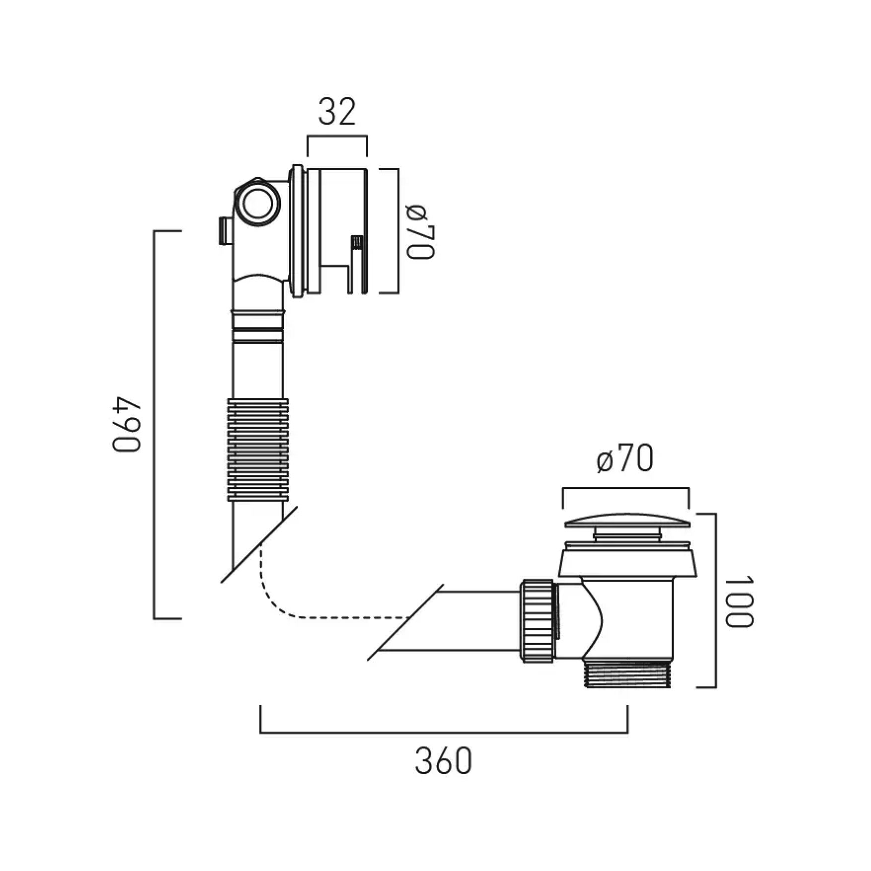 Vado Individual Brushed Gold Push Type Overflow Bath Filler and Waste