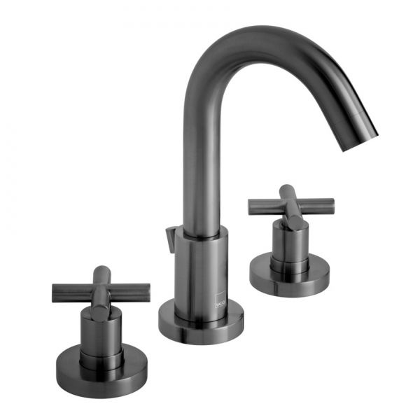 Vado Individual Elements Brushed Black 3 Hole Deck Mounted Basin Mixer Tap with Waste