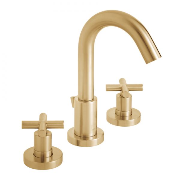 Vado Individual Elements Brushed Gold 3 Hole Deck Mounted Basin Mixer Tap with Waste