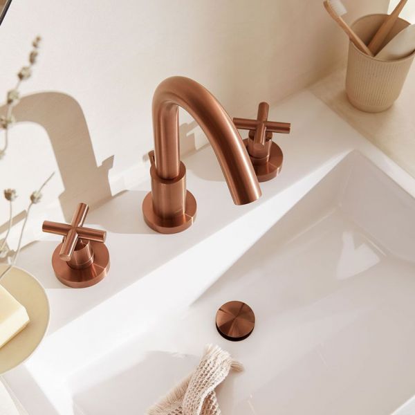 Vado Individual Elements Brushed Bronze 3 Hole Deck Mounted Basin Mixer Tap with Waste #2