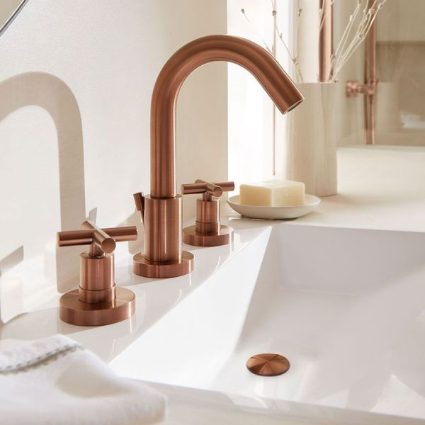 Vado Individual Elements Brushed Bronze 3 Hole Deck Mounted Basin Mixer Tap with Waste #3