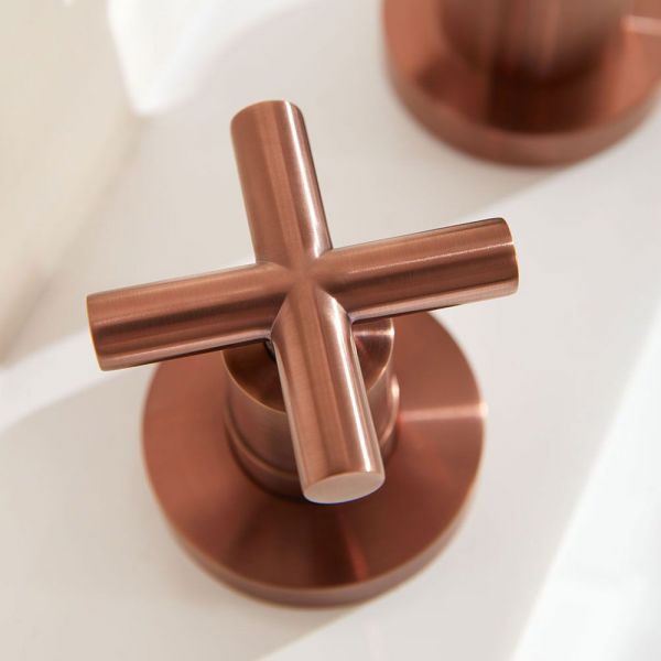 Vado Individual Elements Brushed Bronze 3 Hole Deck Mounted Basin Mixer Tap with Waste #4