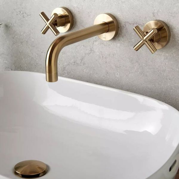 Vado Individual Elements Brushed Gold 3 Hole Wall Mounted Basin Mixer Tap #2