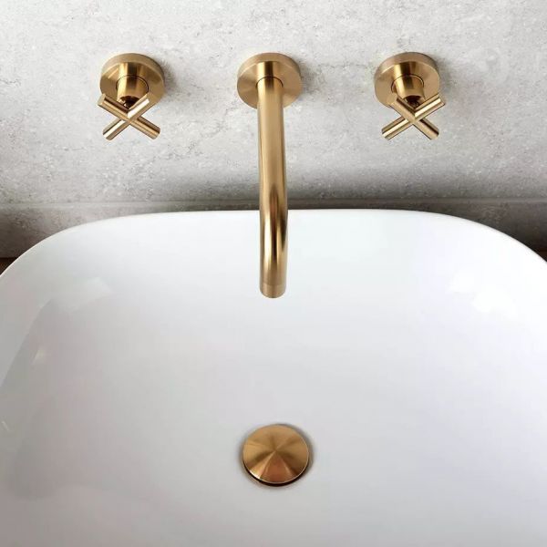 Vado Individual Elements Brushed Gold 3 Hole Wall Mounted Basin Mixer Tap #3