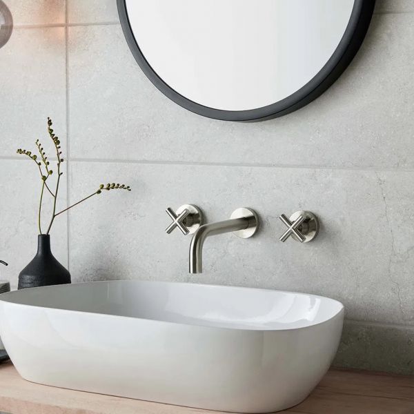 Vado Individual Elements Brushed Nickel 3 Hole Wall Mounted Basin Mixer Tap #3