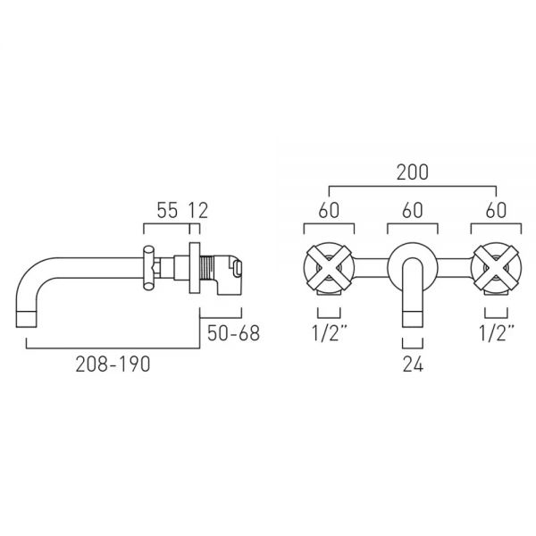 Vado Individual Elements Brushed Nickel 3 Hole Wall Mounted Basin Mixer Tap #5