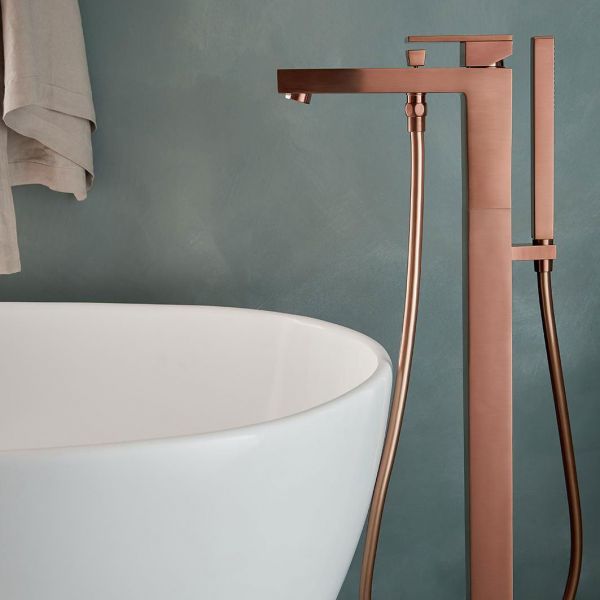 Vado Individual Notion Brushed Bronze Floor Mounted Bath Shower Mixer Tap #2