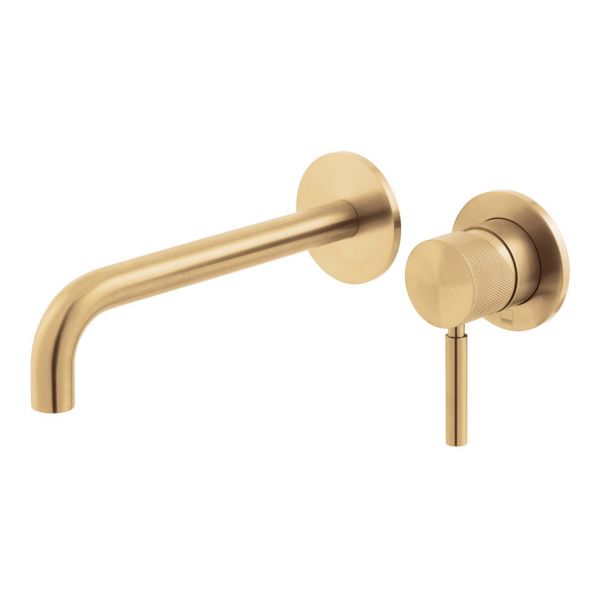 Vado Individual Origins Knurled Brushed Gold Two Hole Wall Mounted Basin Mixer Tap