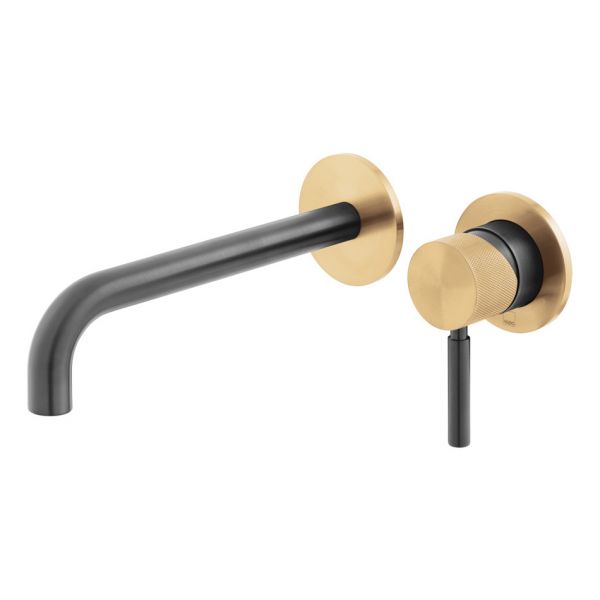 Vado Individual Origins Knurled Fusion Brushed Black and Gold Two Hole Wall Mounted Basin Mixer Tap