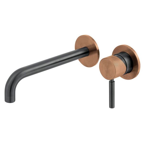 Vado Individual Origins Knurled Fusion Brushed Black and Bronze Two Hole Wall Mounted Basin Mixer Tap