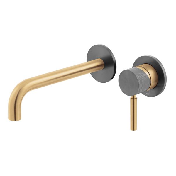 Vado Individual Origins Knurled Fusion Brushed Gold and Black Two Hole Wall Mounted Basin Mixer Tap