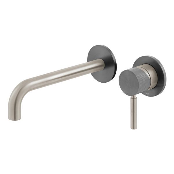Vado Individual Origins Knurled Fusion Brushed Nickel and Black Two Hole Wall Mounted Basin Mixer Tap