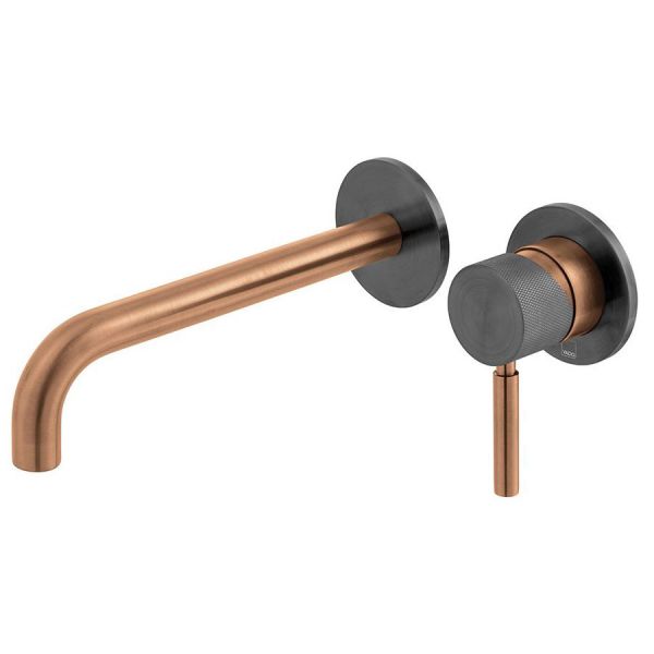 Vado Individual Origins Knurled Fusion Brushed Bronze and Black Two Hole Wall Mounted Basin Mixer Tap