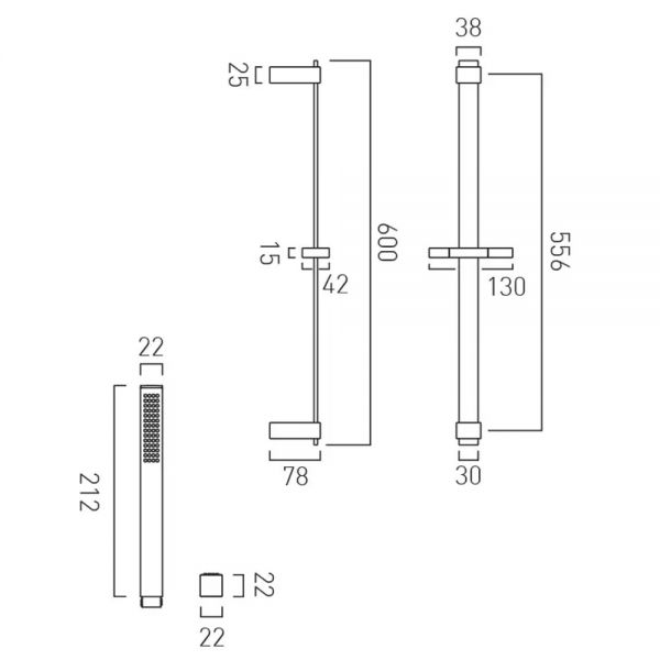 Vado Individual Brushed Gold Square Slide Rail Shower Kit #2
