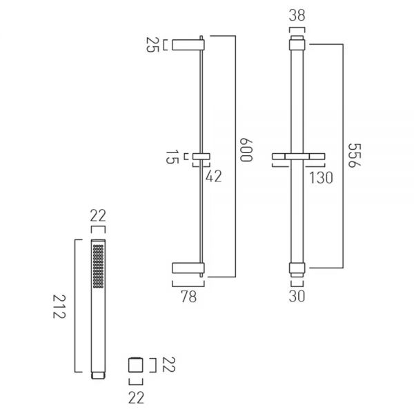 Vado Individual Brushed Nickel Square Slide Rail Shower Kit #2