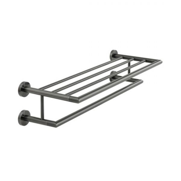 Vado Individual Spa Brushed Black Towel Shelf with Towel Rail 600mm