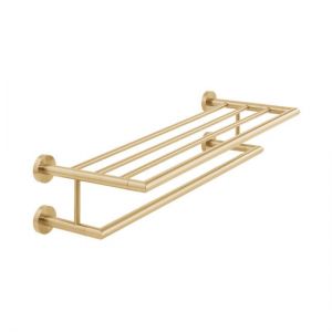 Vado Individual Spa Brushed Gold Towel Shelf with Towel Rail 600mm