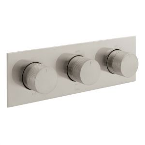 Vado Individual Tablet Knurled Brushed Nickel Horizontal Three Outlet Thermostatic Shower Valve
