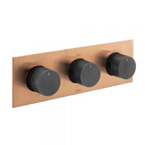 Vado Individual Tablet Knurled Fusion Bronze and Black Horizontal Three Outlet Thermostatic Shower Valve