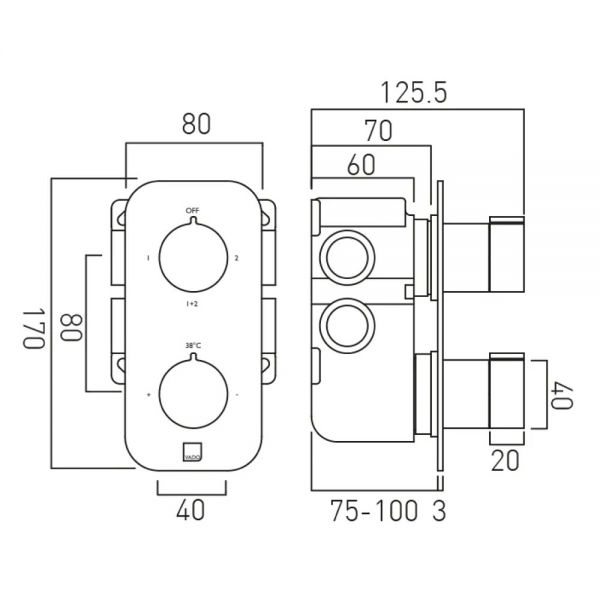 Vado Individual Altitude Brushed Nickel Two Outlet Thermostatic Shower Valve #2