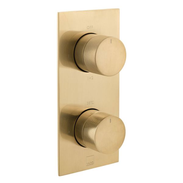 Vado Individual Tablet Knurled Brushed Gold Two Outlet Thermostatic Shower Valve