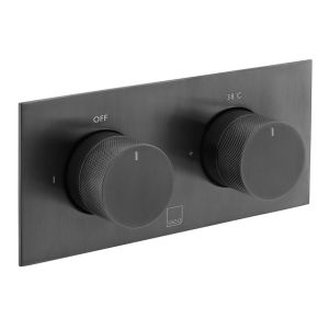Vado Individual Tablet Knurled Brushed Black Horizontal Two Outlet Thermostatic Shower Valve