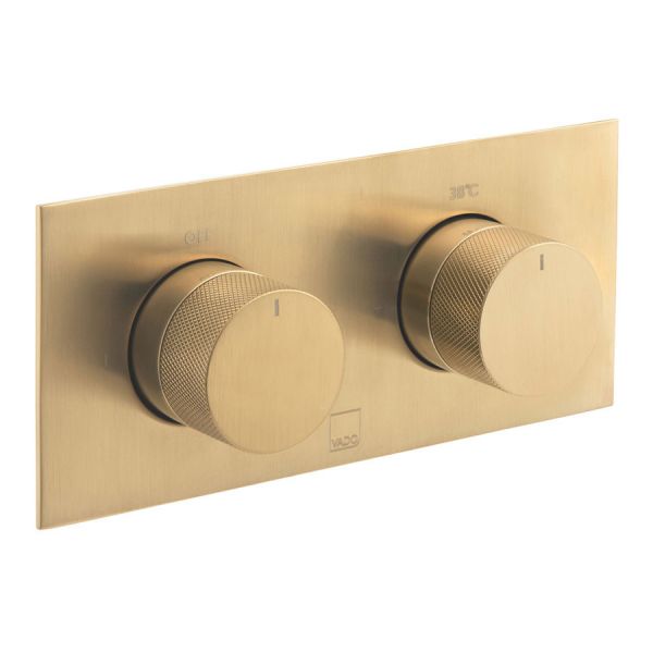 Vado Individual Tablet Knurled Brushed Gold Horizontal Two Outlet Thermostatic Shower Valve
