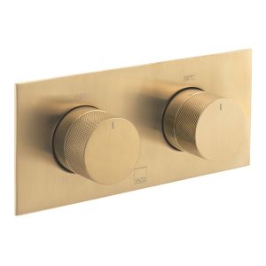 Vado Individual Tablet Knurled Brushed Gold Horizontal Two Outlet Thermostatic Shower Valve