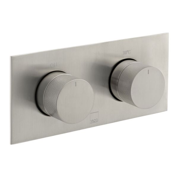 Vado Individual Tablet Knurled Brushed Nickel Horizontal Two Outlet Thermostatic Shower Valve