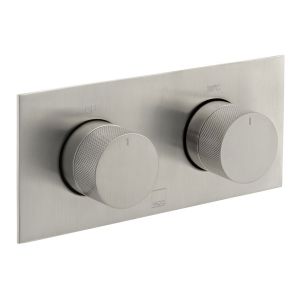 Vado Individual Tablet Knurled Brushed Nickel Horizontal Two Outlet Thermostatic Shower Valve