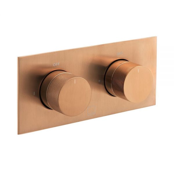 Vado Individual Tablet Knurled Brushed Bronze Horizontal Two Outlet Thermostatic Shower Valve