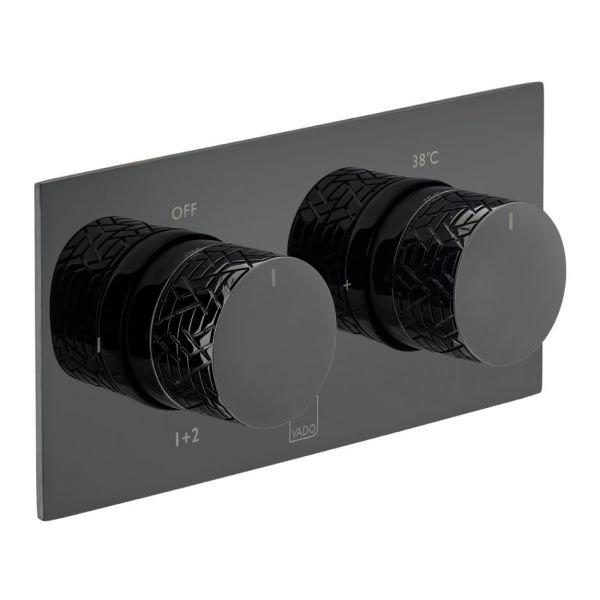Vado Individual Omika Noir Polished Black Horizontal Two Outlet Thermostatic Shower Valve