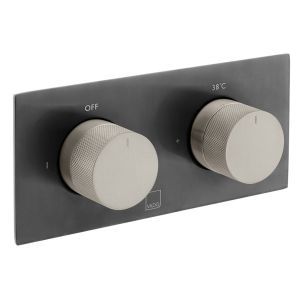 Vado Individual Tablet Knurled Fusion Black and Nickel Horizontal Two Outlet Thermostatic Shower Valve