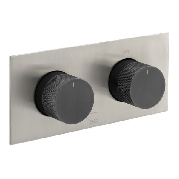 Vado Individual Tablet Knurled Fusion Nickel and Black Horizontal Two Outlet Thermostatic Shower Valve