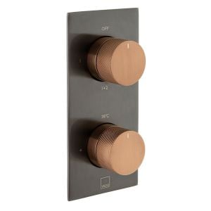 Vado Individual Tablet Knurled Fusion Black and Bronze Two Outlet Thermostatic Shower Valve
