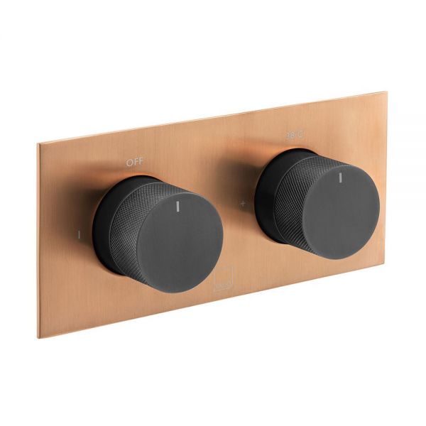 Vado Individual Tablet Knurled Fusion Bronze and Black Horizontal Two Outlet Thermostatic Shower Valve