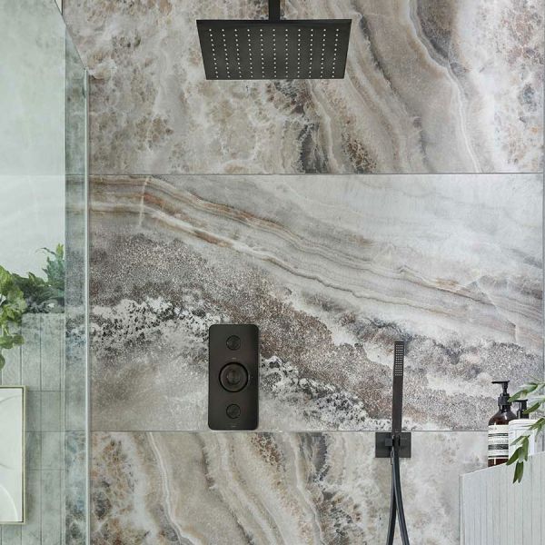 Vado Individual Zone Vertical Brushed Black 2 Outlet Push Button Thermostatic Shower Valve #2