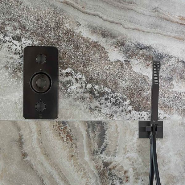 Vado Individual Zone Vertical Brushed Black 2 Outlet Push Button Thermostatic Shower Valve #3