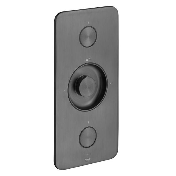 Vado Individual Zone Vertical Brushed Black 2 Outlet Push Button Thermostatic Shower Valve