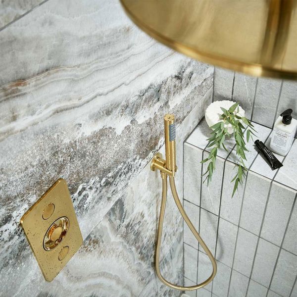 Vado Individual Zone Vertical Brushed Gold 2 Outlet Push Button Thermostatic Shower Valve #3
