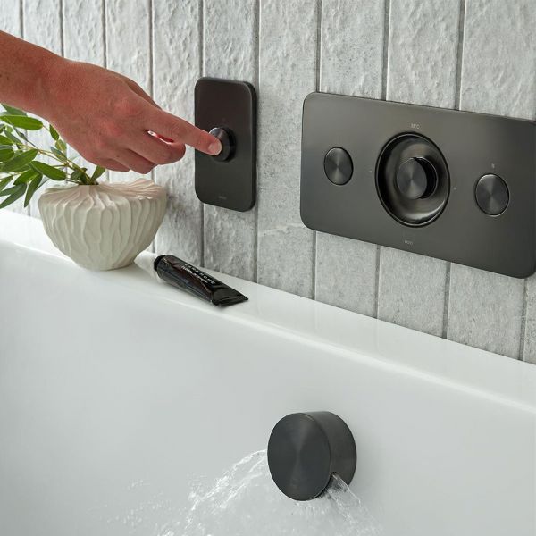 Vado Individual Zone Horizontal Brushed Black 2 Outlet Push Button Thermostatic Shower Valve #2