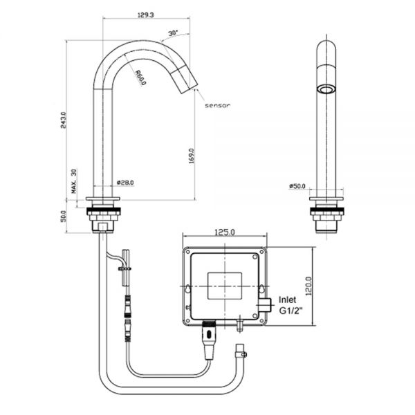 JTP Inox Stainless Steel Deck Mounted Sensor Basin Spout #2