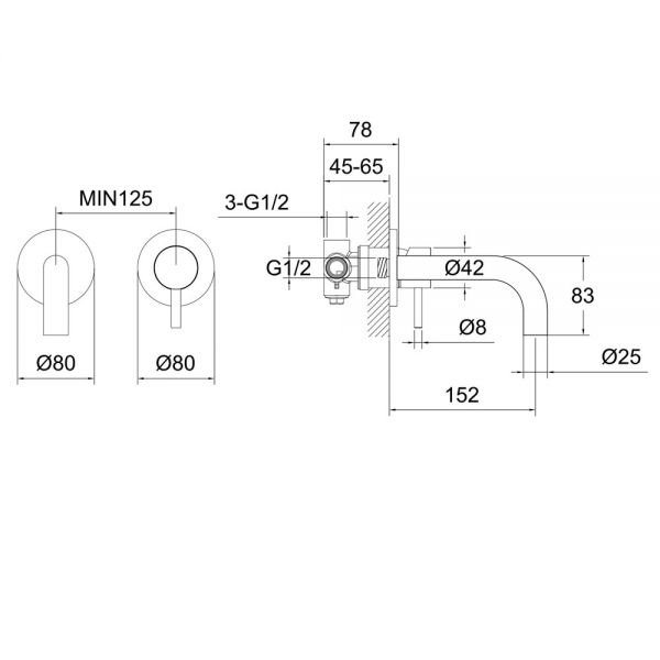 JTP Inox Stainless Steel 2 Hole Wall Mounted Basin Mixer Tap 155mm #2