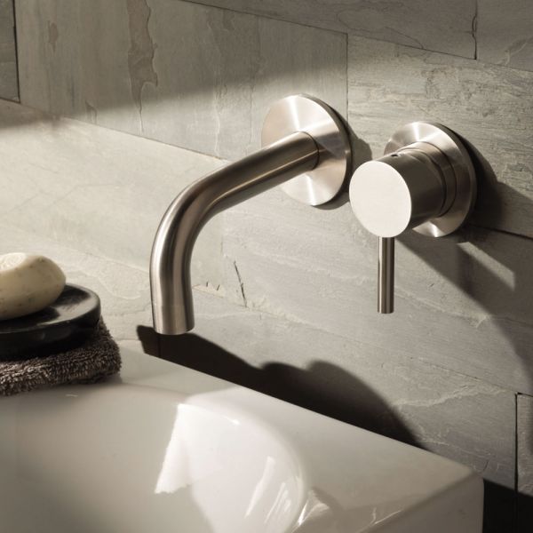 JTP Inox Stainless Steel 2 Hole Wall Mounted Basin Mixer Tap 155mm #3