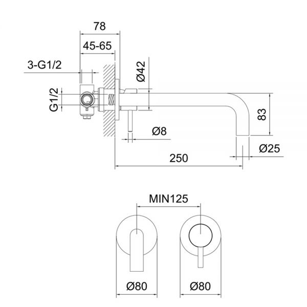 JTP Inox Stainless Steel 2 Hole Wall Mounted Basin Mixer Tap 250mm #2