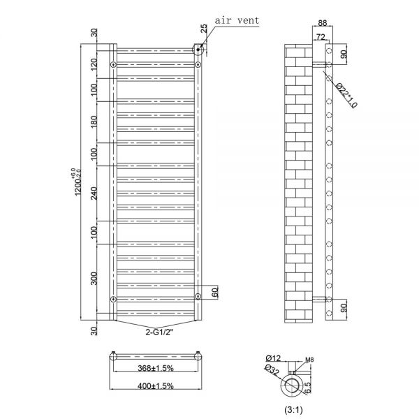 JTP Inox 1200 x 400 Stainless Steel Towel Rail #2