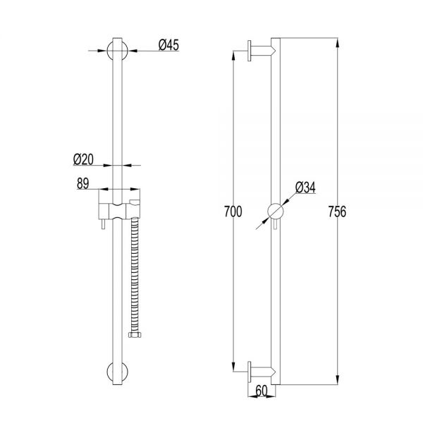 JTP Inox Stainless Steel 756mm Slide Rail Shower Kit with Handset and Hose #2