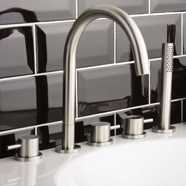 JTP Inox Stainless Steel 5 Hole Deck Mounted Bath Shower Mixer Tap #3