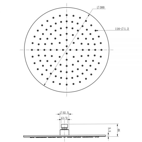 JTP Inox Stainless Steel 300mm Slim Ceiling Mounted Round Shower Head #2